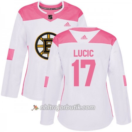 Dame Ishockey Boston Bruins Tröja Milan Lucic 17 Adidas 2017-2018 Vit Rosa Fashion Authentic